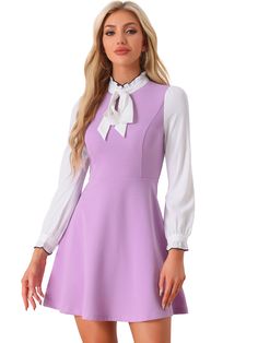 Shop Allegra K for contrast color vintage long sleeve tie neck dress you are looking for, get more women's dresses for yourelf. Order now! Free Returns! Elegant Work Dress, Contrast Collar Shirt, Sparkly Mini Dress, Contrast Dress, Tie Neck Dress, Collared Shirt Dress, Purple Mini Dresses, Office Dresses, Ruched Midi Dress