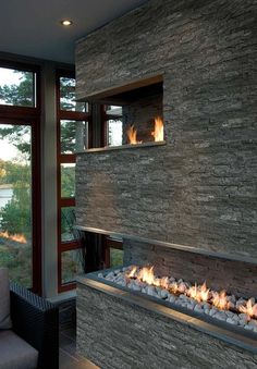 a living room with a fire place in it