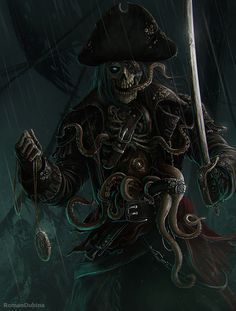 a pirate with an octopus in his hand