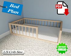 an image of a baby crib with the bed plan on it's side