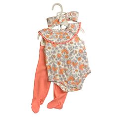 Brand New With Tags Daisy Fuentes 3-Piece Floral Matching Set Includes: 1 Floral Snap Closure Onesie 1 Ribbed Footed Opaque Leggings 1 Matching Floral Stretch Headband Material: 60% Cotton 40% Polyester Playful Orange Playwear Sets, Fitted 3-piece Summer Set, Fitted 3-piece Set For Summer, Fitted Orange Playwear Sets, Orange Summer Playtime Sets, Summer Playtime Orange Sets, Orange Playtime Sets For Summer, Spring Playtime Orange Sets, Spring Cotton Set In Orange