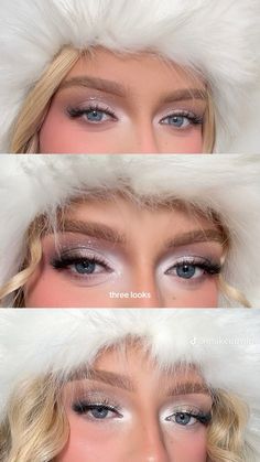 Frosted Makeup Look, Snow Angel Makeup, Frosty Makeup Look, Frosty Eyeshadow, Icy Makeup Looks, Snowy Makeup, Frosted Makeup, Frosted Eyeshadow, Frost Makeup