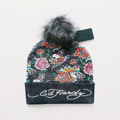 DEADSTOCK ED HARDY BEANIE, STILL WITH TAGS AND ORIGINAL PACKAGING 100% AUTHENTIC, BRAND NEW WITH TAGS. vintage deadstock y2k Ed Hardy beanie hat / Ed Hardy hat / Ed Hardy winter hat / Ed Hardy skully embroidered Ed Hardy logo branding on front, as well as crazy floral and skull print graphic throughout. super thick, warm and cosy  90s Y2K beanie UK AND WORLDWIDE SHIPPING. Punk Style Adjustable Beanie Hat, Adjustable Punk Beanie Hat, Trendy Beanie For Streetwear, One Size Winter Hats For Streetwear, Trendy One-size Hat For Streetwear, Adjustable Punk Hat For Winter, Adjustable Punk Winter Hat, Adjustable Punk Style Winter Hat, Trendy Adjustable Beanie For Streetwear