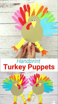 handprint turkey puppets for kids to make with paper and construction paper on the hands