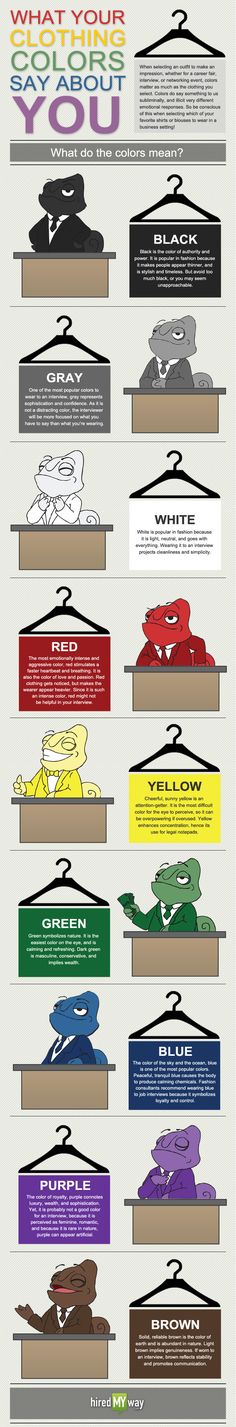 What your clothing colors say about you T Shirt Recycle, Megan Ward, Resume Structure, Helpful Advice, Mode Tips, Cool Stuff, Job Interview, Dress Code, Job Search