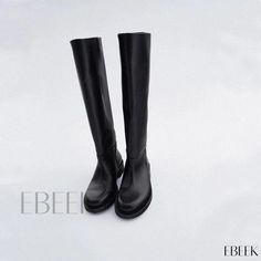 Ebeek - Premium Cowhide Knee-High Boots with Round Toe, Sturdy Heels, Wide Calf Circumference, and Thick Outsoles - Ideal for Equestrian Enthusiasts Genuine Leather Knee High Boots, Cow Hide Shoes, Rough Heels, Wide Calf, Trail Running Shoes, Equestrian Style, Over The Knee Boots, Low Heels, Chunky Heels