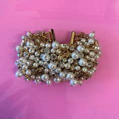 Carolina Herrera Crystal Faux Pearl Gold Wide Bracelet Great Condition, No Fading Working Clasp. Ask Questions Carolina Herrera Jewelry Accessories, Carolina Herrera Jewelry, Wide Bracelet, Ask Questions, Carolina Herrera, Womens Jewelry Bracelets, Faux Pearl, Women Jewelry, Bracelet