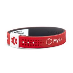 MyID Sport Medical Bracelet - Red and White Adjustable Durable Red Bracelets, Medical Id Bracelets, Medical Bracelet, Childhood Obesity, Sports Bracelet, Medical Grade Silicone, Medical Alert, Id Bracelets, Medical Information