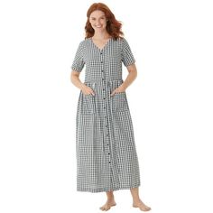 Only Necessities Women's Plus Size Long Seersucker Lounger Dress Or Nightgown .Made in lightweight seersucker fabric for warmer weather, this lounge dress looks great and keeps you cool. A snap-button front and shirred empire waist give the look of a casual dress that makes this perfect for wearing around the house. Patch pocketsRegular: 52" lengthPure cotton, importedMachine washable. Size: 1X (22-24).  Color: Multicolor.  Gender: female.  Age Group: adult. Nightgown Dress, Cotton House, Seersucker Fabric, Madras Plaid, Seersucker Dress, Lounge Dress, Plus Size Shorts, House Dress, Night Shirt