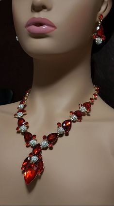 "Bridal necklace earrings,vintage inspired crystal bridal statement red ruby jewelry set. This gorgeous set is perfect for your special occasion.  *Earrings size: 1\" *Necklace size: 18\"" Ruby Jewelry Set, Prom Jewelry, Ruby Jewelry, Necklace Size, Red Ruby, Wedding Jewelry Sets, Bridal Necklace, Keep Jewelry, Earrings Vintage