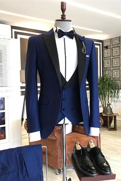 Cornelius Blue Peaked Lapel Three Pieces Close Fitting Prom Suits Prom Men, Best Wedding Suits, Royal Blue Suit, Men's Business Suits, Blue Suit Men, Suits Men Business, Classy Suits, Blue Tuxedos, Slim Fit Tuxedo