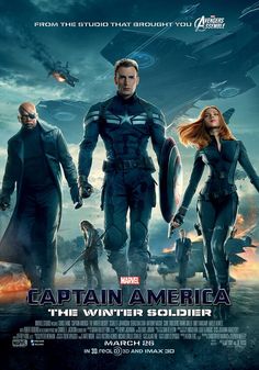 captain america the winter soldier movie poster with an image of two men and one woman