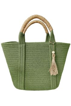 Get ready for some beachy boho vibes with our Tassel Braided Woven Beach Tote. The neutral color and thick wavy braided design make this bag not only stylish but also durable for all your vacay adventures. Complete with funky tassel decor, it's the perfect accessory for your next seaside escape! 100% Acrylic﻿ Wrapped Double Top Handle: 5" Drop 1 Main Compartment Approx 14"x10"x4.25" (10" Base) Cheap Green Bohemian Straw Bag, Luxury Green Woven Straw Bag, Luxury Green Straw Bag For The Beach, Cheap Handmade Green Straw Bag, Trendy Braided Bag For Vacation, Trendy Braided Shoulder Bag For Vacation, Bohemian Beach Bag In Natural Fiber For Vacation, Trendy Braided Straw Bag For Beach Season, Braided Jute Beach Bag For Travel