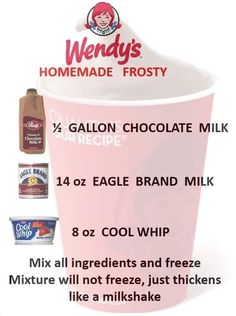 the menu for wendy's homemade frosty with milk and ice cream in it