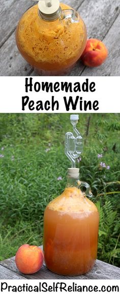 homemade peach wine recipe in a glass bottle