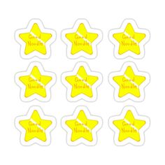 six yellow stars with the words good night and noodle written on them in different languages