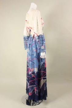 1970's Hanae Mori Couture Floor-length Art Silk Gown With Intricate Embroidery, Art Silk Floor-length Gown, Embroidered Art Silk Gown, Embroidered Art Silk Floor-length Dress, Transitional Art Silk Floor-length Gown, Vintage Fashion 1970, Fashion 1970s