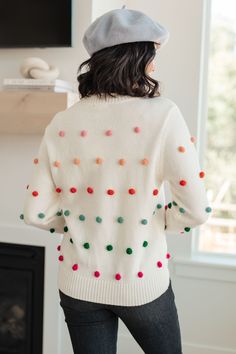 This Candy Buttons sweater features a cozy knit with rainbow-hued pom pom details for a unique look. The round neckline and long sleeves provide a comfortable fit, while ribbed hems complete the design. Cozy and stylish–all in one! Sweater Knit Felted Pom Accents Ribbed Crew Neckline Ribbed Hem 42% Acrylic, 30% Polyester, 28% Polyamide True to Size S: Chest 40" Length 24"M: Chest 42" Length 25"L: Chest 44" Length 25"XL: Chest 48" Length 26"1XL: Chest 50" Length 27"2XL: Chest 51" Length 27"3XL: Chest 52" Length 28" Model Sabrina is wearing size SModel Kylie is wearing size 1XL Suggested Pairings: Octavia High Rise Control Top Skinny Jeans in Washed Black Ramona High Rise Rigid Magic Destroyed Straight Jeans Candy Buttons, Pink Friday, Button Sweater, Detailed Sweater, Cozy Knit, Sweaters Online, Denim Leggings, Cozy Knits, Sweater Knit