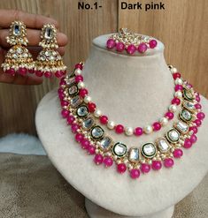 *Light Weight Kundan layered necklace set with earrings and tikka. *Studded with kundan stone. *Light Weight Gold kundan necklace. *Earrings Length- 2 inches(included pearl drop) *Earrings Dome Size- 1.1 inches Pink Heavy Temple Jewelry Bridal Necklace, Heavy Pink Temple Jewelry Bridal Necklace, Heavy Pink Kundan Chandbali Necklace, Heavy Pink Chandbali Kundan Necklace, Heavy Pink Chandbali Bridal Necklace, Festive Pink Round Bridal Necklace, Pink Kundan Necklace With Stone Work For Wedding, Pink Chandbali Kundan Necklace For Celebration, Traditional Pink Kundan Necklace With Latkans