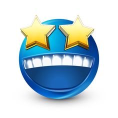 two gold stars on top of a blue ball with white teeth and toothbrushes