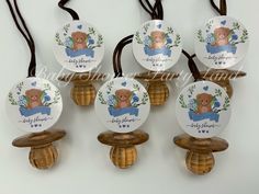 six baby shower decorations with teddy bears on them