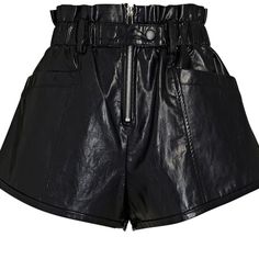 The New York's Laurence Shorts Are Ruffled In Their High Shine Vegan Leather For A Refreshing Take On The Paperbag Waist. Elasticized Waistband. Exposed Zip Fly. Four Pocket Styling. Fabric: 71% Viscose, 15% Polyester, 9% Cotton, 5% Elastane. Coating: 100% Polyurethane. Length 13.” Waist Measurement Lying Flat 16.” Inseam 2.” Denim Paper, Paper Bag Shorts, Bleached Denim, Nike Air Max Tn, Twill Shorts, Denim Shorts Women, Leather Shorts, Mini Shorts, Fitted Skirt