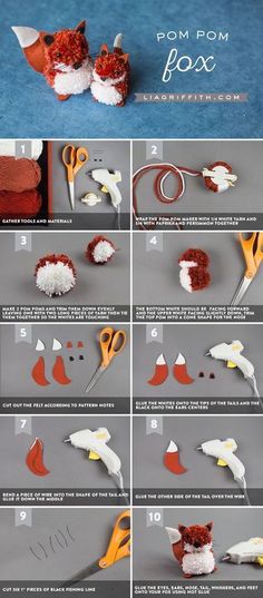 how to make pom pom fox paper craft for kids - step by step instructions