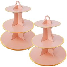 three tiered pink and gold serving trays