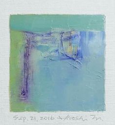 an abstract painting with blue and green colors