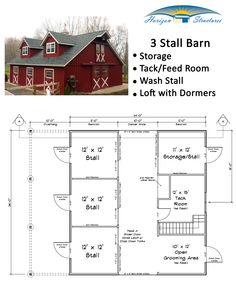 the 3 stall barn floor plan is shown