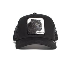 Unleash your inner cowboy with the Goorin Bros Moon Panther hat. Featuring a sleek black front with a mesh snap back, this trendy hat also boasts a fun "Panther" patch. Perfect for adding a touch of flair to any outfit. Black Mesh Trucker Hat, Trendy Black Snapback Trucker Hat, Black Curved Bill Hat For Summer, Black Mesh Trucker Snapback Hat, Adjustable Mesh Hats For Streetwear, Casual Black Mesh Baseball Cap, Adjustable Mesh Hat For Streetwear, Black One Size Trucker Hat, Streetwear Mesh Hat With Curved Brim