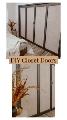 three different views of a room divider with the words diy closet doors on it