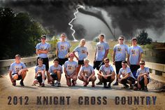 the 2012 knight cross country team is posing for a photo in front of a tornado