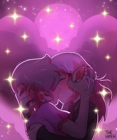 a couple kissing in front of the stars