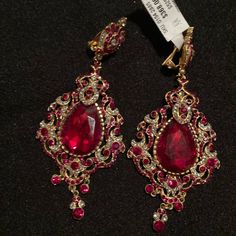 Beautiful Gold Tone With Ruby Like Faux Stones Clip On Earrings Purchased At Neiman Marcus With Tags Never Worn Pristine Condition Bottle Earrings, Gold Earrings For Women, Pumpkin Earrings, Link Earrings, Cool Gifts For Women, Halloween Earrings, Faux Stone, Crystal Stud Earrings, Beaded Dangle Earrings