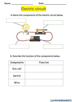 an electric circuit worksheet with the name and symbols for each electrical wire in this diagram