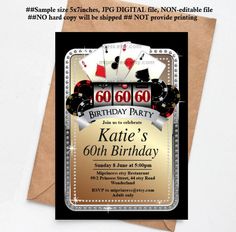 a birthday party card with playing cards on it