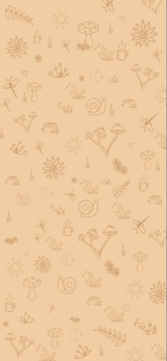 a beige background with small drawings on it