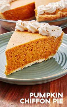 a slice of pumpkin pie on a plate