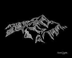 a black and white drawing of a mountain