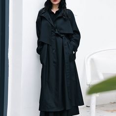 image_6 Versatile Black Outerwear For Cold Weather, Versatile Black Outerwear For Fall, Versatile Black Fall Outerwear, Versatile Black Long Sleeve Outerwear, Versatile Black Outerwear For Spring, Versatile Black Spring Outerwear, Thick Cardigan, High Neck Collar, Denim Trench Coat