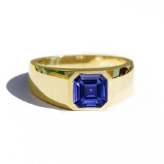 Item Details: Approximately 1.00 ct. Asscher cut sapphire. 6 mm wide at the top and 4mm wide at the base. Set in your choice of platinum or 14K white, yellow, or rose gold. Please allow 10 days for production & delivery. Sapphire Signet Ring, Wide Engagement Ring, Mens Signet Ring, Mens Diamond Band, Wedding Ring Styles, Wedding Day Jewelry, Signet Ring Men, Mens Engagement, Plastic Ring