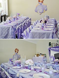 the table is set up for a princess party