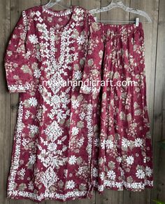 Soft and comfortable floral printed cotton kurta and palazzo set. Kurta Length-45  inches Palazzo Length -39 inches Kurta And Palazzo, Chikankari Kurta, White Kurta, Palazzo Set, Cotton Kurta, Floral Printed, Crochet Lace, Womens Clothing Tops, Printed Cotton