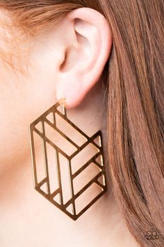 Flat gold bars connect into an edgy hexagonal frame, creating a chic geometric hoop. Earring attaches to a standard post fitting. Hoop measures approximately 2 3/4" in diameter. Sold as one pair of hoop earrings. P5HO-GDXX-147XX Geometric Hoop Earrings, Gold Bars, Geometric Inspiration, Jewelry Images, Paparazzi Accessories, Gold Geometric, Fashion Business, Silver Bars, Paparazzi Jewelry