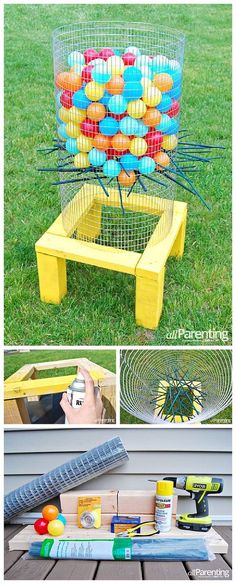 an outdoor play area made out of plastic eggs