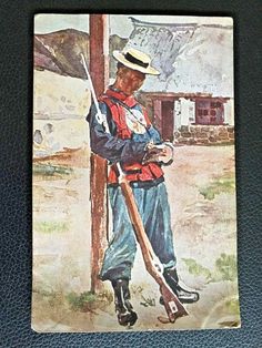 a painting of a man in uniform holding a pole