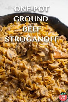 one pot ground beef stroganoni in a skillet