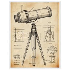 an old fashioned camera on top of a tripod with plans for the body and lens