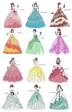 an image of princesses in different dresses